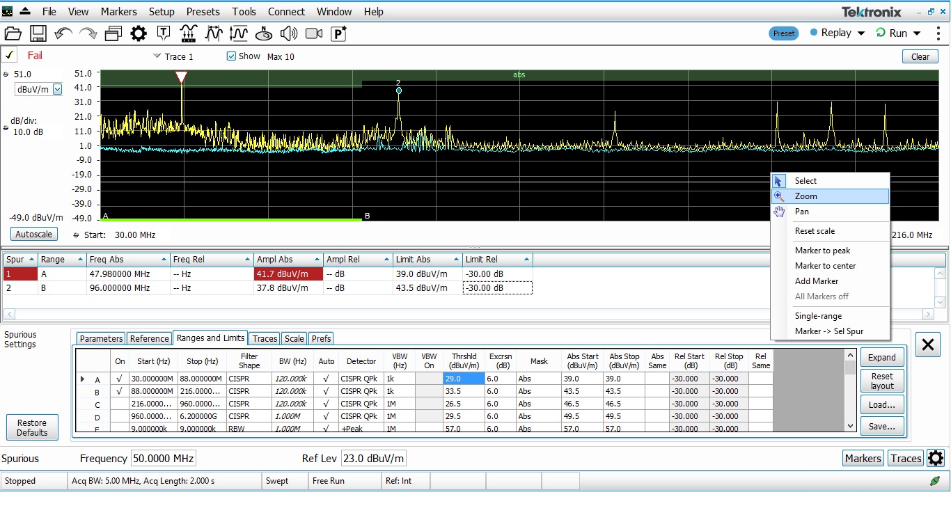 CISPR detectors spectrum analyzer software